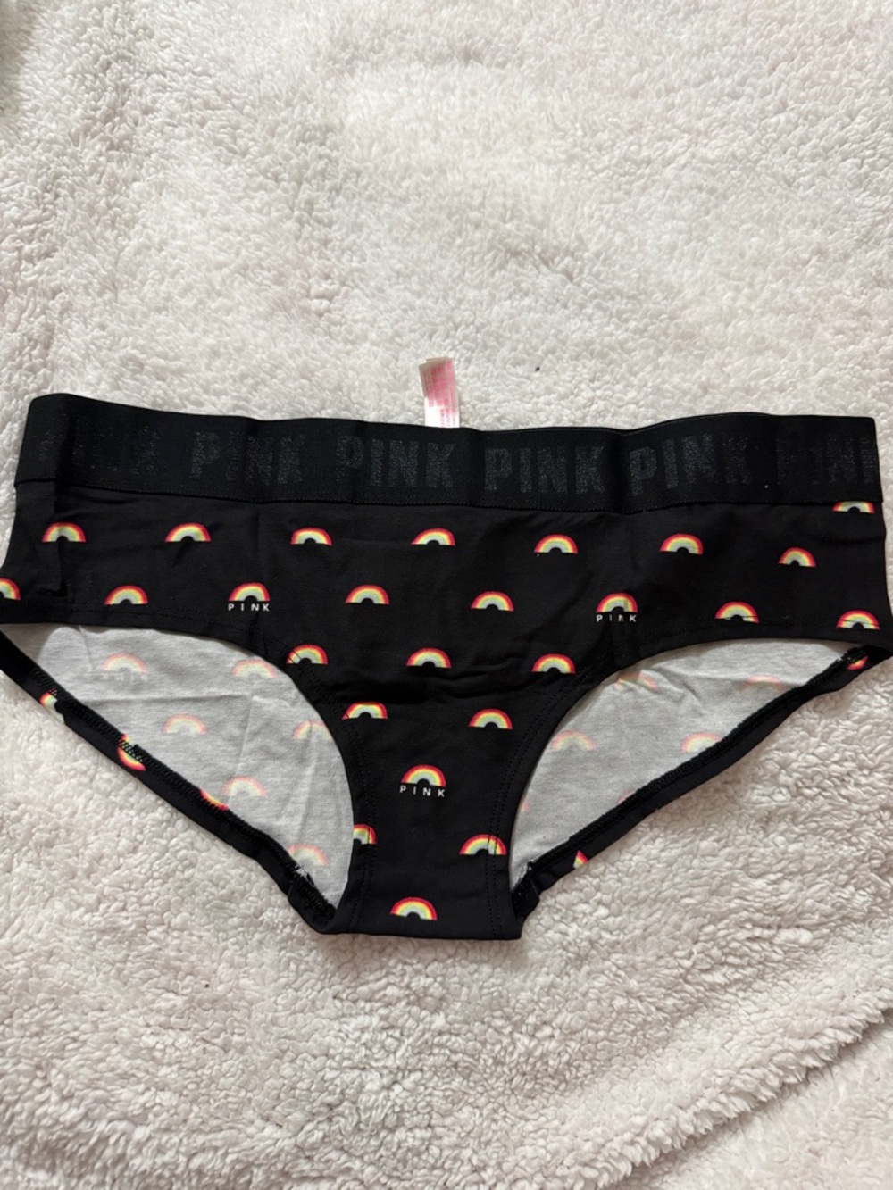 PINK Victoria's Secret Black Bikini Bottoms with Rainbow Print